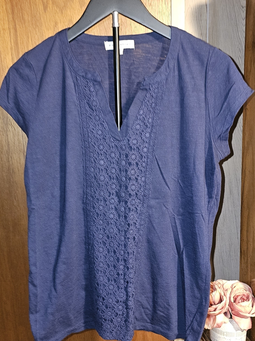 Women’s Lace-Front Navy Short Sleeve Tee